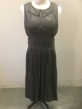 N/L, Dk Gray, Linen, Solid, Pinafore/Apron Dress, Open at Sides, Peter Pan Collar, U-Neck, Pointed Yoke at Waist, Button Closures at Side (**Missing 1 Button 12/15/20), Ankle Length, Made To Order