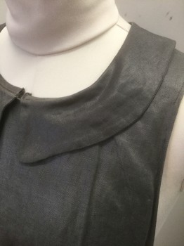 N/L, Dk Gray, Linen, Solid, Pinafore/Apron Dress, Open at Sides, Peter Pan Collar, U-Neck, Pointed Yoke at Waist, Button Closures at Side (**Missing 1 Button 12/15/20), Ankle Length, Made To Order