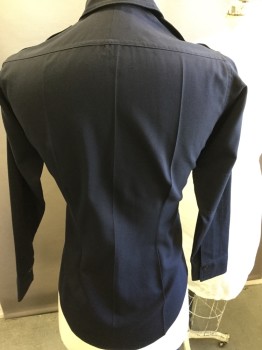ELBECO, Navy Blue, Polyester, Solid, Button Front. 2 Pockets
