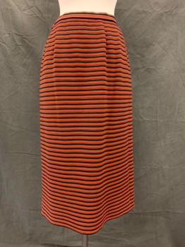 I. MAGNIN & CO, Red, Navy Blue, Olive Green, Wool, Stripes, Skirt, Side zipper, Below the Knee, Small Hole Close to front Hem