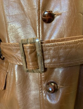 TOWNCRAFT JCPENNEY, Brown, Leather, Solid, 3 Buttons, Notched Collar, 2 Large Pockets at Hips with Flap Closures, Wide Belt Loops at Waist, **Removable Belt Panels at Waist That Buckle in Front, **Removable Brown Plush Liner,