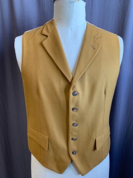 FACONNABLE, Goldenrod Yellow, Wool, Solid, Felted Wool Front, Notched Lapel, Hand Picked Collar/Lapel, 5 Button Front, 2 Flap Pockets, Gold/Cream Diagonal Stripe Satin Back with Self Attached Back Waist Belt, Multiple