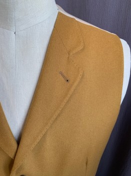 FACONNABLE, Goldenrod Yellow, Wool, Solid, Felted Wool Front, Notched Lapel, Hand Picked Collar/Lapel, 5 Button Front, 2 Flap Pockets, Gold/Cream Diagonal Stripe Satin Back with Self Attached Back Waist Belt, Multiple