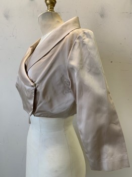 Tharnie, Beige, Silk, Solid, Jacket, L/S, V Neck, Cross Over, Snap Button