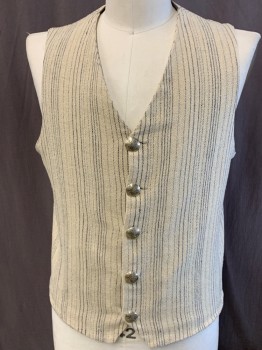 PERRY ELLIS, Oatmeal Brown, Gray, Silk, Linen, Stripes - Vertical , Silver Embossed Buttons
