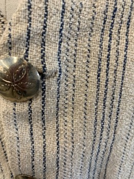 PERRY ELLIS, Oatmeal Brown, Gray, Silk, Linen, Stripes - Vertical , Silver Embossed Buttons