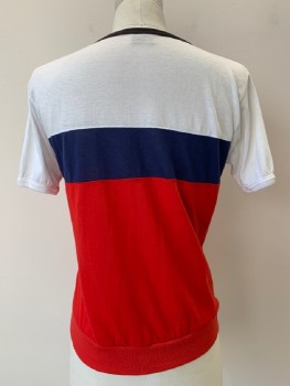 CLASSIC CASUALS, White, Red, Navy Blue, Black, Cotton, Polyester, Color Blocking, S/S, Crew Neck,