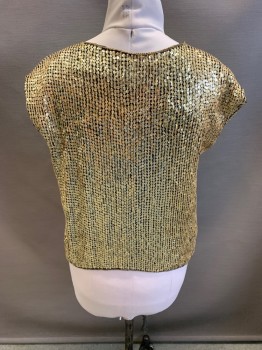 LE MIEUX, Gold, Silk, All Over Sequins, V-N, Cap Sleeves