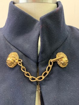 NL, Navy Blue, Gold, Wool, Solid, Gold Lion Hardware at Neck with Chain Attached, Layered/Attached Upper, C.A.,