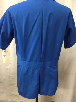 LANDAU, Royal Blue, Polyester, Cotton, Solid, Short Sleeves, Zip Front, Collar Attached, 4 Pockets,