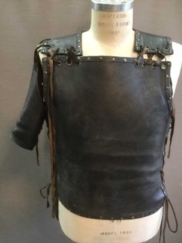 MTO, Dk Brown, Brass Metallic, Leather, Solid, Solid Leather Front and Back, Brass Stud Trim, Lace Shoulders/Sides, Hole In Back Panel, Right Leather Armband Laced