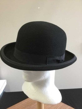 J HATS, Black, Wool, Solid, Black Gross Grain Ribbon Hat Band, See Photo Attached,