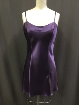 VICTORIA SECRET, Purple, Silk, Solid, Silky, Adjustable Straps, Very Short with Front Thigh Slit