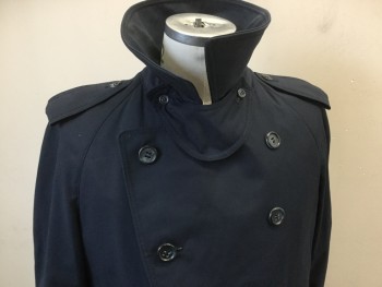 YOUNG GENTRY, Navy Blue, Cotton, Polyester, Double Breasted, Flap Pockets, Self Belt, Epaulets, Storm Patch, Plaid Lining with Button in Wool Lining,