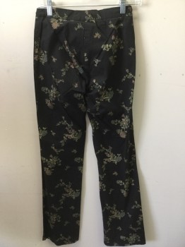 JUST IN TIME, Black, Teal Blue, Rose Pink, Gray, Beige, Cotton, Spandex, Floral, Asian Inspired Theme, Flat Front, Zip Fly