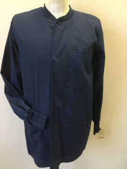 LANDAU, Navy Blue, Poly/Cotton, Solid, Round Neck,  Snap Front Long Sleeves, Rib Knit Cuffs & Collar, 3 Pockets, Multiples,