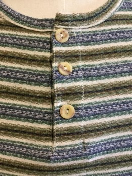 BOX OFFICE, White, Olive Green, Black, Forest Green, Blue, Cotton, Acrylic, Stripes - Horizontal , Henley, Texture Horizontal Stripes, Crew Neck, 3 Button Front, Short Sleeves,