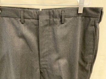 ANDERSON LITTLE, Charcoal Gray, White, Wool, Stripes - Pin, Flat Front, Zip Fly, 4 Pockets, Belt Loops, Split Center Back Waistband, Cuffed,