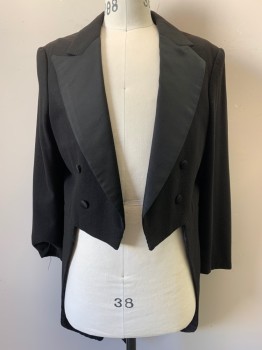 FOX339, Black, Wool, Satin Peaked Lapel, Double Breasted, 4 Buttons, Fabric Covered Buttons, Open Front
*Sunburnt Shoulders
