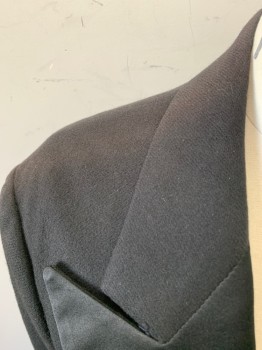 FOX339, Black, Wool, Satin Peaked Lapel, Double Breasted, 4 Buttons, Fabric Covered Buttons, Open Front
*Sunburnt Shoulders