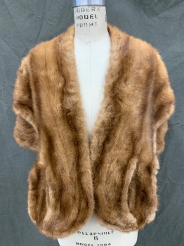 N/L, Brown, Fur, Solid, Capelet, Rounded Back, Two Drape Panels Front with Pockets, Open Front,
