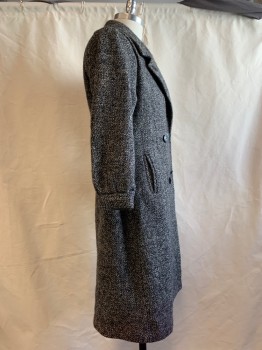 NL, Black, Gray, Wool, 2 Color Weave, Notched Lapel, Collar Attached, Double Breasted, 4 Buttons, 2 Pockets, Belted Back,
