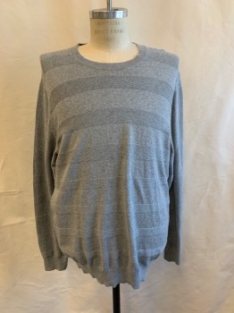 BANANA REPUBLIC, Lt Gray, Cotton, Heathered, Solid, Crew Neck, Long Sleeves, Self Stripes