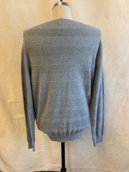BANANA REPUBLIC, Lt Gray, Cotton, Heathered, Solid, Crew Neck, Long Sleeves, Self Stripes