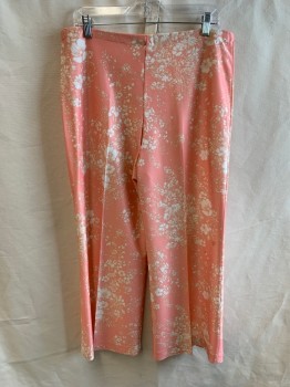 JSE CALIFORNIA, Salmon Pink, White, Cream, Polyester, Floral, Pants, Elastic Waist **Stains on Leg