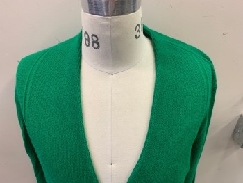 SPORTSWEAR, Kelly Green, Acrylic, Solid, V-neck, Long Sleeves, Double Breasted, Buttons at Both Sides of Waist