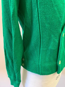 SPORTSWEAR, Kelly Green, Acrylic, Solid, V-neck, Long Sleeves, Double Breasted, Buttons at Both Sides of Waist