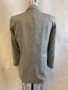 NL, Olive Green, Ivory White, Wool, Herringbone, Plaid-  Windowpane, Peaked Lapel, Padded Shoulders, Double Breasted, 4 Pearlized Buttons, 3 Pockets