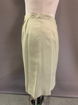 LE SUIT, Beige, Viscose, Rayon, Solid, Straight Skirt, Tiny Double Pleats Front, Darts In Back, Back Zipper, Slit CB, 2 Pockets,