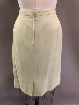 LE SUIT, Beige, Viscose, Rayon, Solid, Straight Skirt, Tiny Double Pleats Front, Darts In Back, Back Zipper, Slit CB, 2 Pockets,