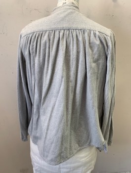 N/L MTO, Gray, Cotton, Solid, Flannel, L/S, 8 Small Wood Buttons at Front, Band Collar,  Gathered Yoke Across Upper Chest, Made To Order, Lightly Worn/Pilled, Made To Order