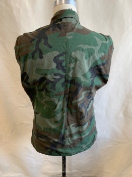 PROPPER, Olive Green, Green, Brown, Cotton, Camouflage, Cut Off Sleeves, Button Front, 4 Pockets