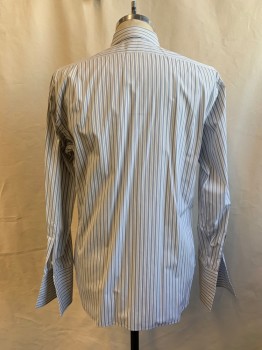 MTO/ANTO, White, Blue-Gray, Black, Cotton, Stripes, Button Front, Collar Attached, Long Sleeves, French Cuff with Button Holes for Cufflinks, Multiple