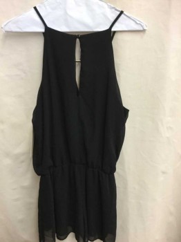 BCX, Black, Polyester, Solid, Black Sleeveless Keyhole Front & Back, Elastic Waist, Romper with Shorts, See Photo Attached,