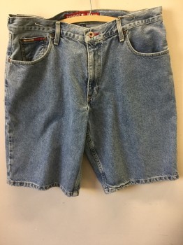 TOMMY JEANS, Blue, Cotton, Solid, Jean Shorts, Straight Letg, Zip Fly, 5 Pockets, Belt Loops