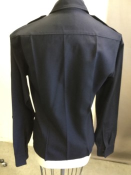 ELBECO, Navy Blue, Polyester, Solid, Button Front. 2 Pockets, Long Sleeves,