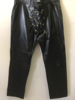 LEATHER MANIACS, Black, Leather, Solid, BONDAGE: Black, Shiny Leather, Snap Crotch Cod Piece
