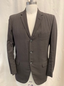 LEE-DAN, Dk Brown, Black, Wool, Synthetic, 2 Color Weave, Single Breasted, Collar Attached, Notched Lapel, 3 Pockets, 3 Buttons,  Long Sleeves,