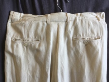 MOJITO, Beige, Linen, Rayon, Solid, 1.5" Waistband with Belt Hoops, 2 Pleat Front, Zip Front, 4 Pockets, Stain at Hem on Left Leg See Detail Photo,