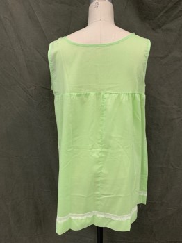 N/L, Mint Green, White, Pink, Cotton, Solid, Floral, Short Nightgown, Scoop Neck, Sleeveless, Pink/White Floral Embroidery, White Lace Bust Trim and Hem, Gathered at Bust,
