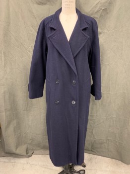 DONNYBROOK, Navy Blue, Wool, Solid, Overcoat, Double Breasted, Collar Attached, Notched Lapel, 2 Pockets, Raglan Long Sleeves, Ankle Length, Sleeve Button Tabs,