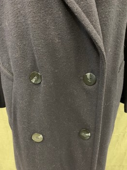 DONNYBROOK, Navy Blue, Wool, Solid, Overcoat, Double Breasted, Collar Attached, Notched Lapel, 2 Pockets, Raglan Long Sleeves, Ankle Length, Sleeve Button Tabs,
