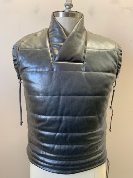 N/L, Graphite Gray, Faux Leather, Solid, Made To Order, Pullover, Clear Side on Left Side, Drawstring at Waist and Arm Holes, Puffy, Quilted