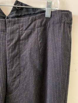 N/L, Black, Tan Brown, Wool, Stripes, Flat Front, Button Fly, Suspender Buttons Inside Waistband