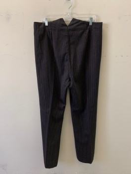 N/L, Black, Tan Brown, Wool, Stripes, Flat Front, Button Fly, Suspender Buttons Inside Waistband