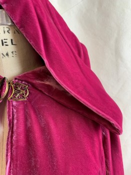 N/L, Magenta Purple, Polyester, Solid, Velvet, Copper Metal Detail at Neck, Hook & Eye Clasp Closure at Neck, Long Bell Sleeves, Hood Attached *Missing Center Piece*
